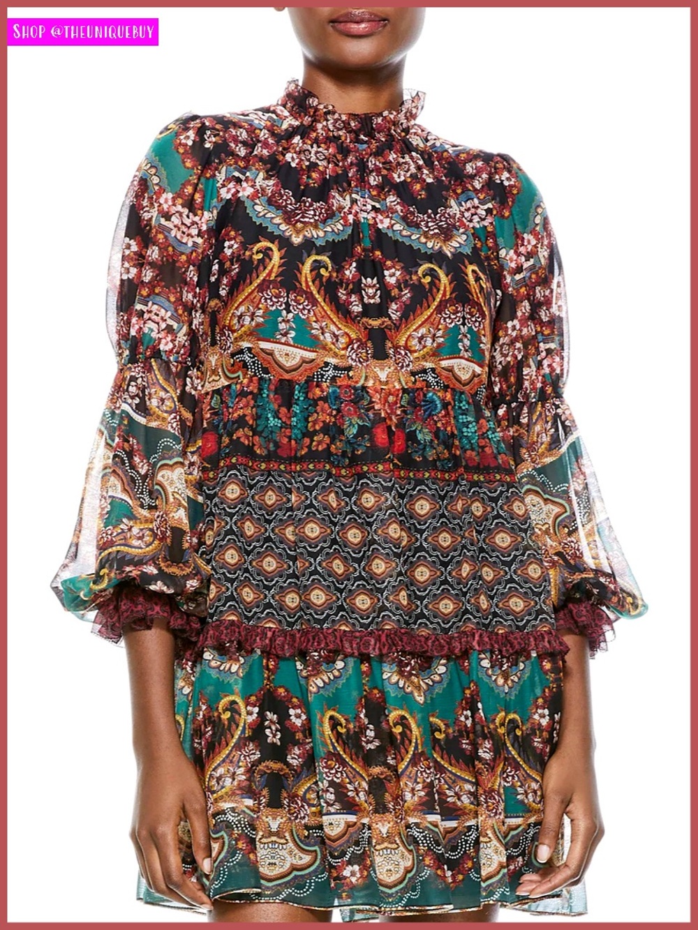 Alice + Olivia Marella Floral Flared Mini Boho Dress